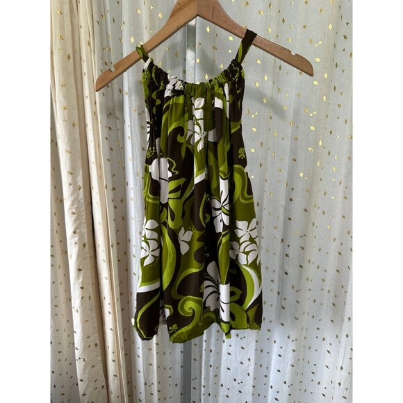 Local Design Hawaiian Drawstring Self Front Tie Neckline A-Line Hi Lo Blouse L - Picture 4 of 6